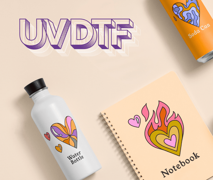 Illustration de la technique DTF UV (Impression Objet)