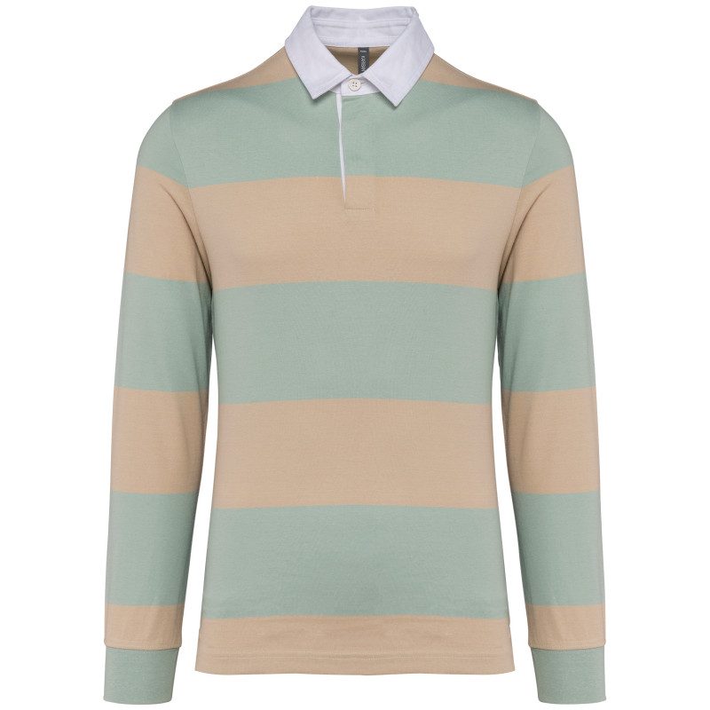 Polo rugby K285 Sage / Light Sand Stripes